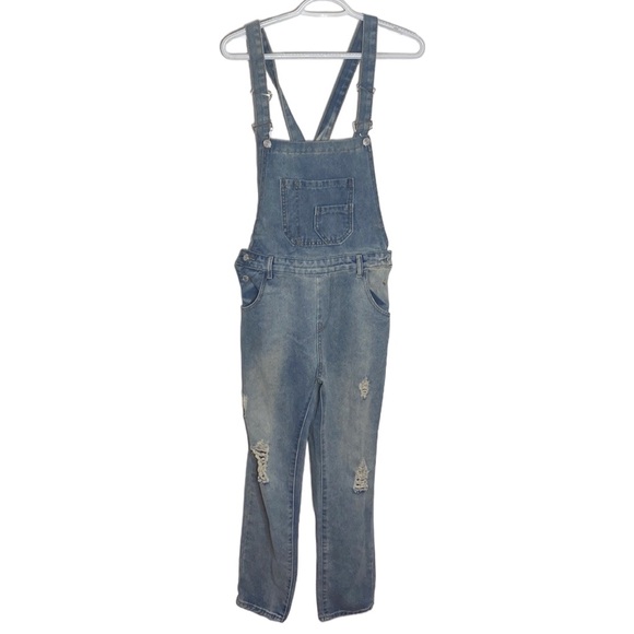 SHEIN Denim - Light wash denim distressed overalls unbranded size L